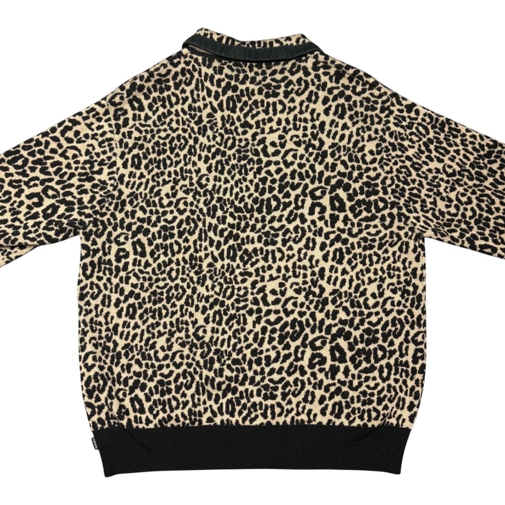 Supreme Leopard Corduroy Zip Up Sweater Tan Black Merino Wool Mens Large L F/W18 - Picture 2 of 7